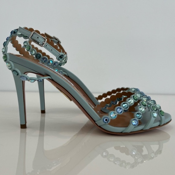 AQUAZZUA BLUE TONE CRYSTAL SANDALS 85MM SIZE IT 38 / US 8 NIB! - Picture 5 of 17